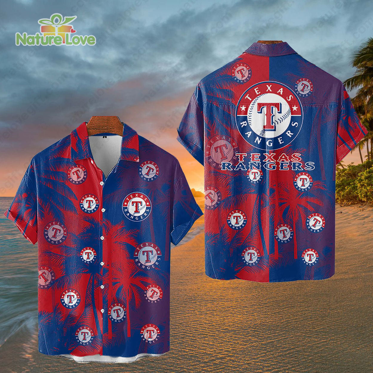 Texas Rangers Tropical Palm Trees MLB Hawaiian Shirt