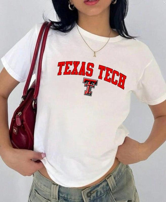 Texas Tech Vintage Sport Teams NCAA Collection Unisex Crewneck Black Baby Tee, Graphic Team Collection Baby Tee, Gift For NCAA Fans