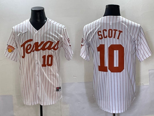 Texas Longhorns #10 Mia Scott White Pinstripe ncaa Collaboration Style 1