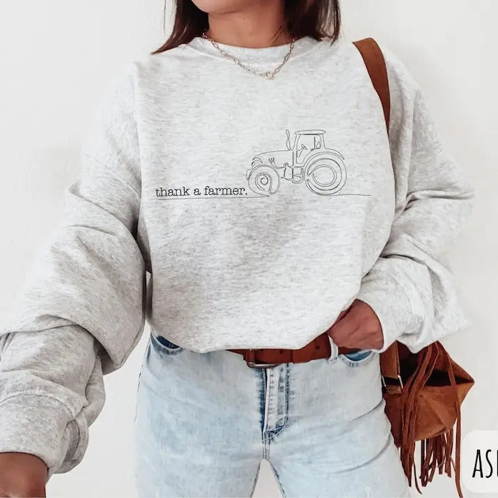 Thank a Farmer Sweatshirt | Farm Crewneck | Support Local Farms Pullover | Farming Sweater | Farmer Gift Cotton Menswear...