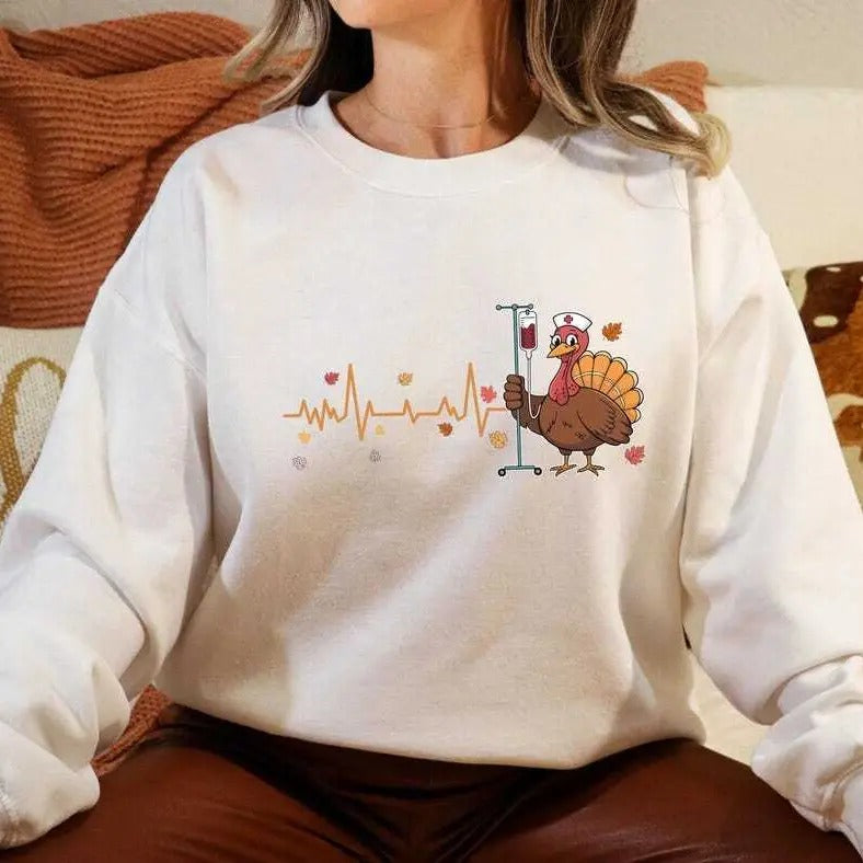 Thanksgiving Nurse Sweatshirt, Heartbeats Turkey Sweatshirt, Fall Season Nurse Sweatshirt, Thankful Nurse Gift, Nursing...