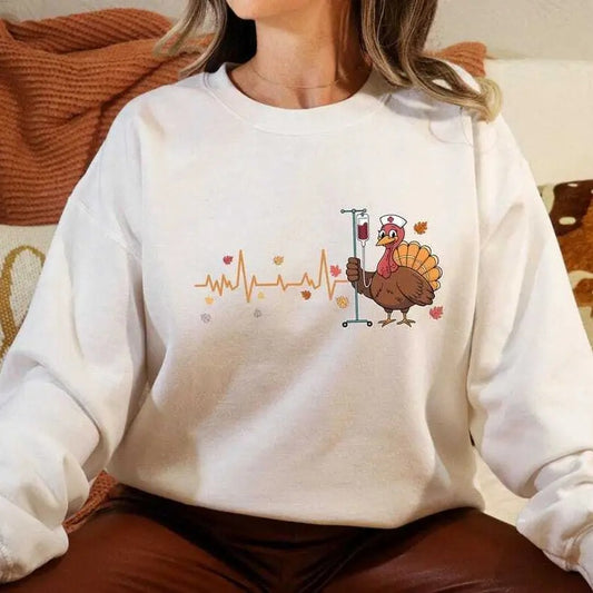 Thanksgiving Nurse Sweatshirt, Heartbeats Turkey Sweatshirt, Fall Season Nurse Sweatshirt, Thankful Nurse Gift, Nursing...