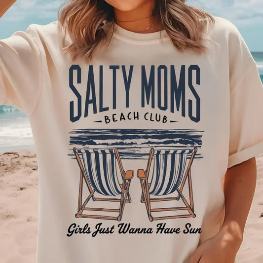 The Beach Club Salty Mom Trendy Summer Shirt, Aesthetic Retro Beach Girl Tee, Funny Sarcastic Mom Shirt, Mother's Day...