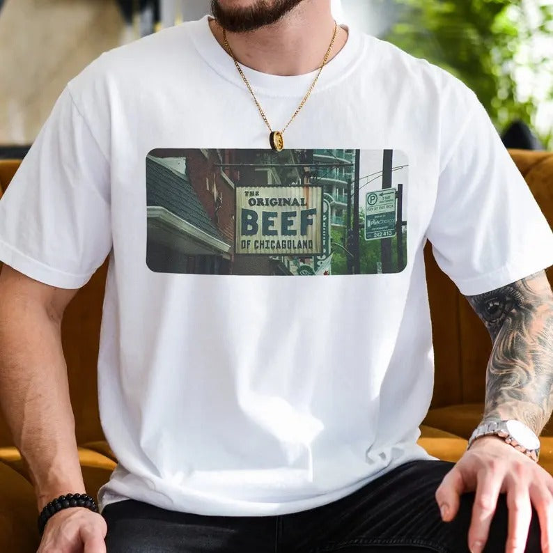The Bear TV Show Shirt, Original Beef of Chicagoland Restaurant Outdoor Logo Sign Graphic T-Shirt, Jeremy Allen White Series