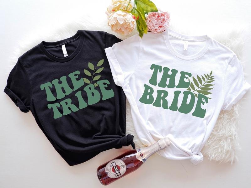 The Bride Shirt, The Tribe T-shirt, Matching Bridesmaid Tee, Neutral Aesthetic Weeding Themed Party Shirt, Bachelorette...