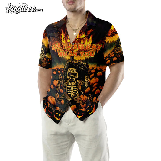 The Burning Pumpkin Sky Skeleton Halloween Hawaiian Shirt