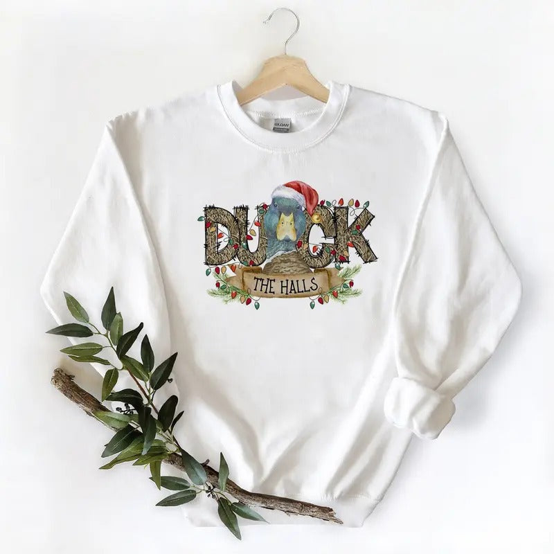 The Halls Christmas Mallard Duck Unisex Tshirt Sweatshirt Hoodie, for duck lovers | InkThreadWorks.com