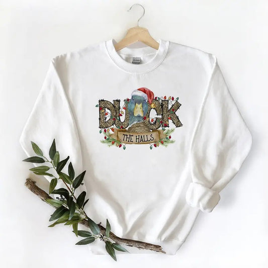 The Halls Christmas Mallard Duck Unisex Tshirt Sweatshirt Hoodie, for duck lovers | InkThreadWorks.com