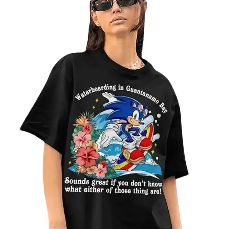 The Hedgehog Shirt Waterboarding In Guantanamo Bay tee, The Hedgehog Video Game Shirt, Cozy Gamer Shirt, Unisex Cotton Graphic Tee Casual Fabric