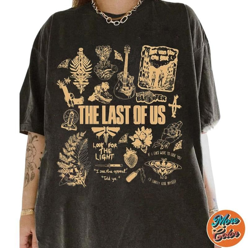 The Last Of Us Movie Doodle Art Shirt, Ellie And Joel Movie Shirt, Cotton Unisex T-Shirt, Crew Neck, Size S- 4XL, Menswear Top, Womenswear Top Underwear Streetwear
