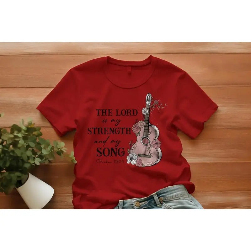 The Lord Is My Strength And My Song Christian Women's T-Shirt Casual Crewneck Hoodie, Sweatshirt | InkThreadWorks.com