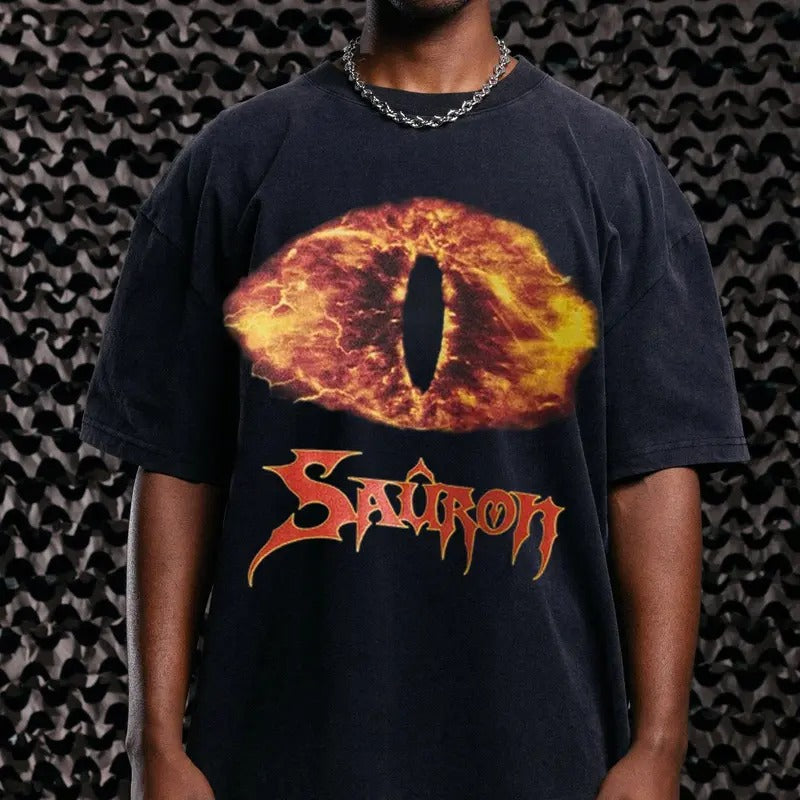 The Lord Of The Rings The Eye Of Sauron Vintage T-Shirt Trending Movie Shirt Menswear Streetwear Movie Fans Graphic Casual Clothing Crewneck Cotton