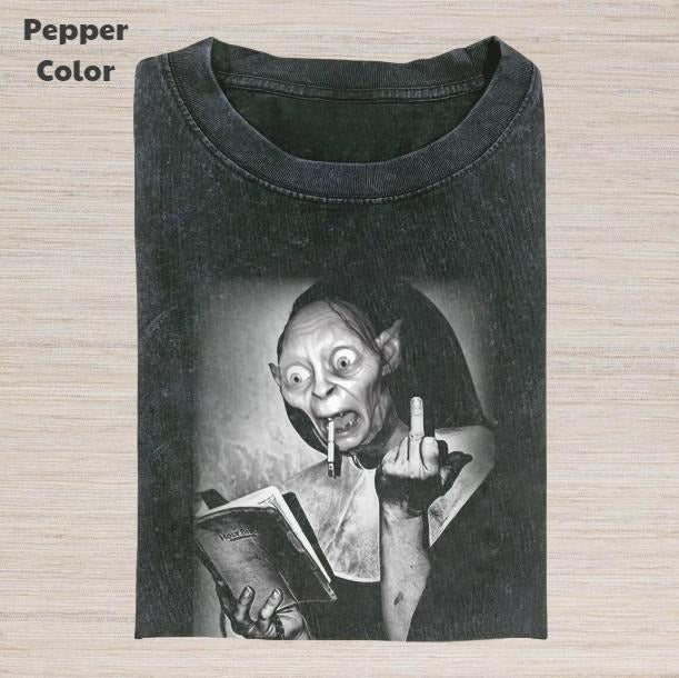 The Lord of the Rings Vintage Graphic Tee, Gollum Middle Finger And Smoking T-Shirt, Movies Tee, Unisex Meme Cringe Funny Dumb Shirt, Menswear Womenswear Streetwear
