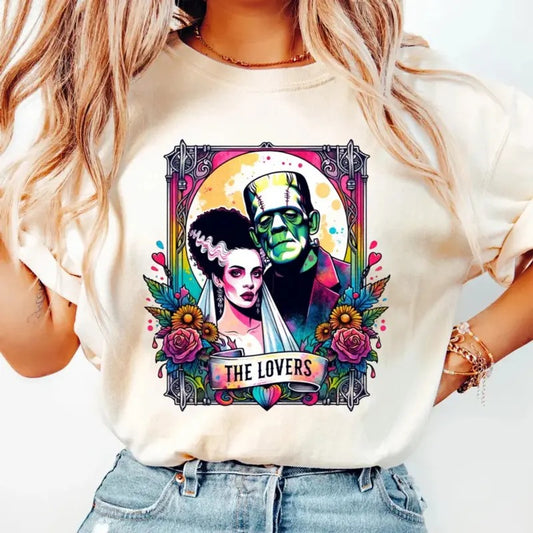 The Lovers Tarot Horror Neon Bleached T Shirt, Frankenstein Shirt, Bride Of Frankenstein, Monster Shirt, Victor...