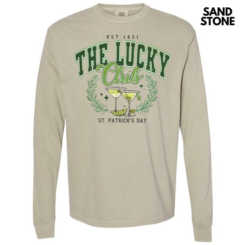 The Lucky Club Long Sleeve Comfort Colors T-Shirt Hoodie, Sweatshirt | InkThreadWorks.com