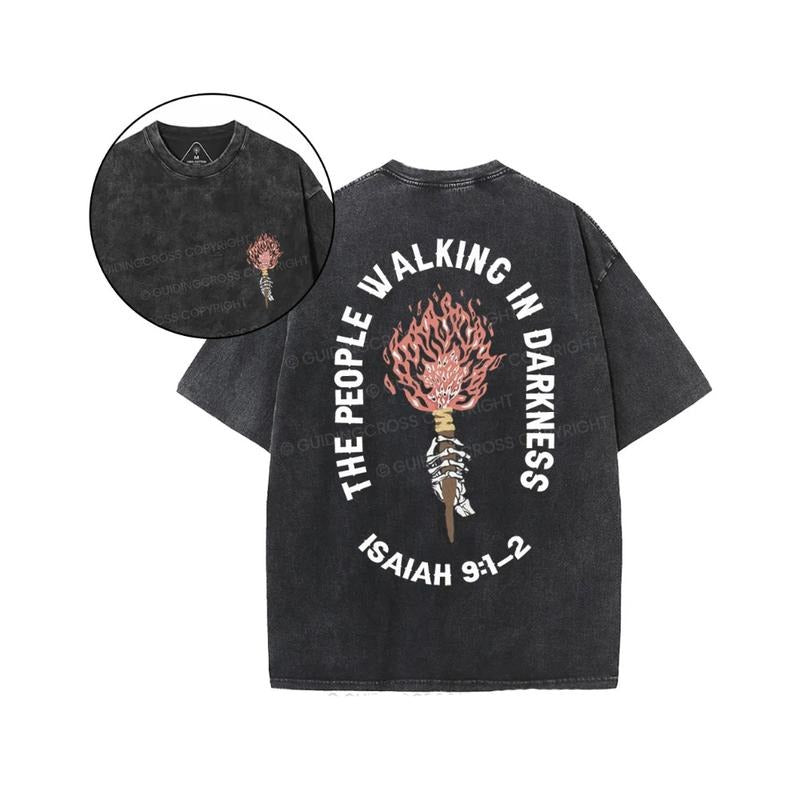 The People Walking In Darkness Washed 2 Sided T-Shirt Pure Cotton Fabric Casual Streetstyle Crew Neck Short Sleeve...