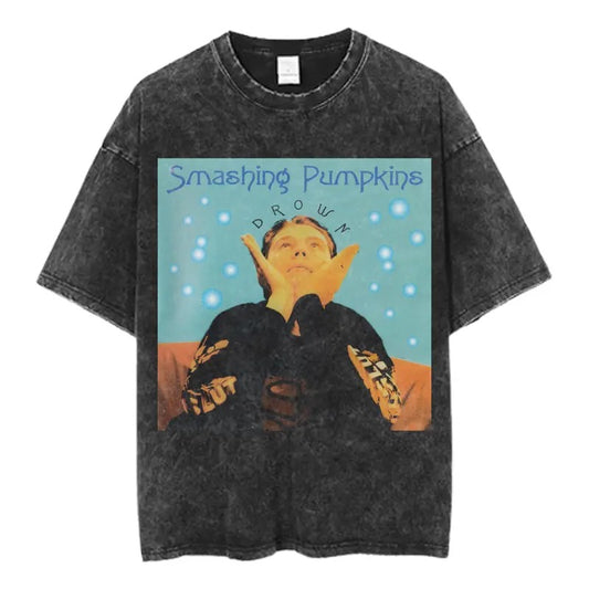 The Smashing Pumpkins 'Drown' Graphic Tee, Vintage 90s Rock Band T-Shirt, Alternative Grunge Music Shirt, Distressed Black Streetwear, Unisex Band Merch