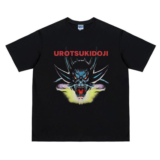 The Urotsuki "Tsukuyomi" Heavyweight Vintage Tee 100% Cotton OVERSIZED Anime T-shirt Menswear Top Crew Necks Tshirt Casual Streetwear Black Crewneck Tropical Shortsleeve
