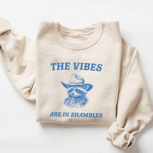 The Vibes Are In Shambles Sweatshirt, Racoon Meme shirt, Racoon Moon howling Shirt Hoodie | InkThreadWorks.com