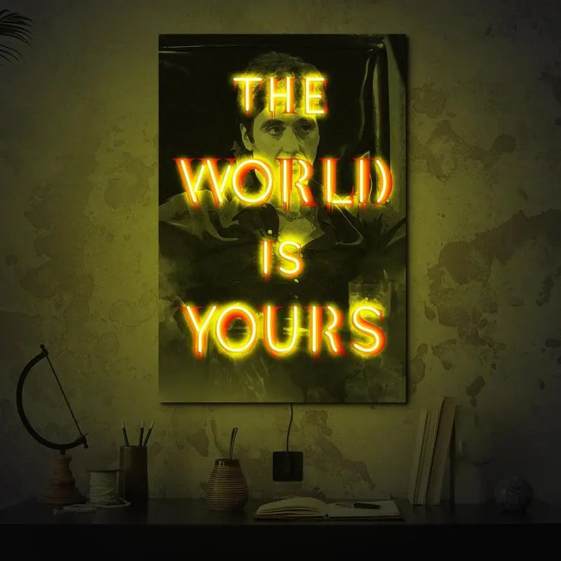 The world is yours neon sign, Tony Montana neon poster, Movie neon sign, Neon painting art, Neon artwork, Scarface wall decor,Neon art print