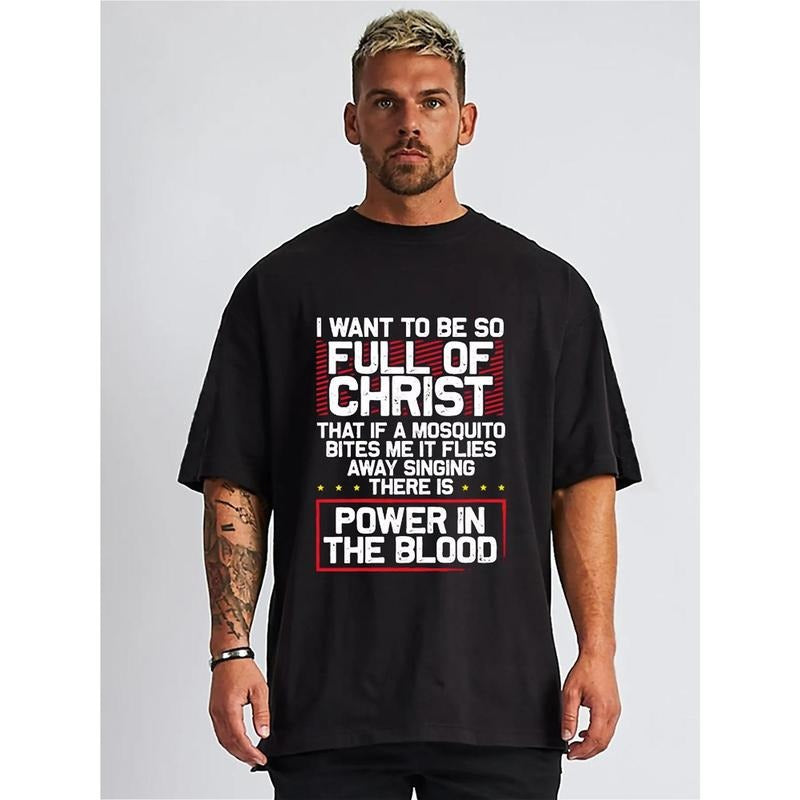 There Is Power In The Blood - Religious T-shirt Funny Men's Short Sleeve Graphic T-shirt Collection Black Men's Casual Short Sleeve Printed T-Shirt for Warm Weather - Breathable, Soft and Comfortable Cool Apparel Holiday Gift Made in USA