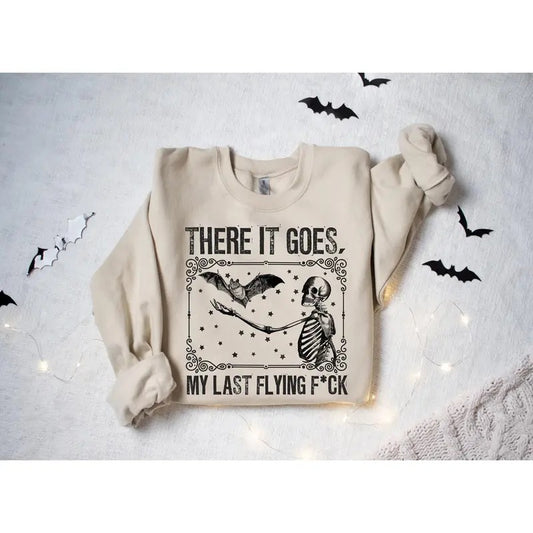 There It Goes My Last Flying Fck Shirt Halloween Skeleton Shirt Sarcastic Skeleton Shirt Spooky Season Skeleton...
