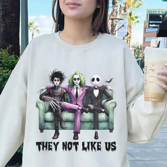 They Not Like Us Beetlejuice Sweatshirt- Shirt, Scary Halloween Sweatshirt , Horror Movies Sweatshirt, Halloween Movie Friends Shirt,, Halloween Shirt, Unisex Classic Cotton  All Sizes, For Men, For Women