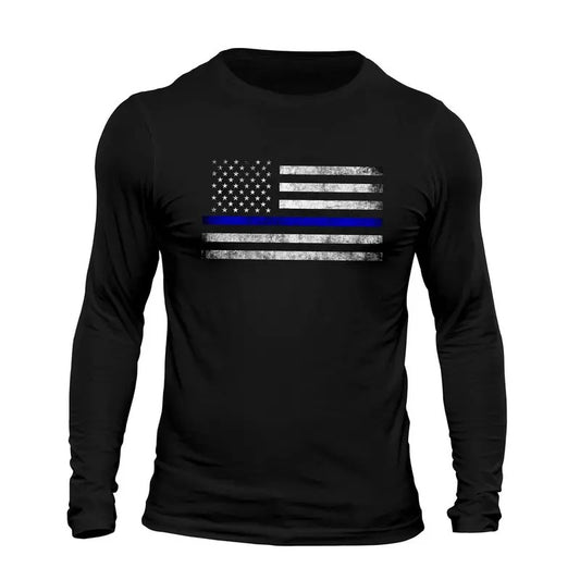 Thin Blue Line Flag USA Police Long Sleeve Men's T-Shirt Casual Classic
