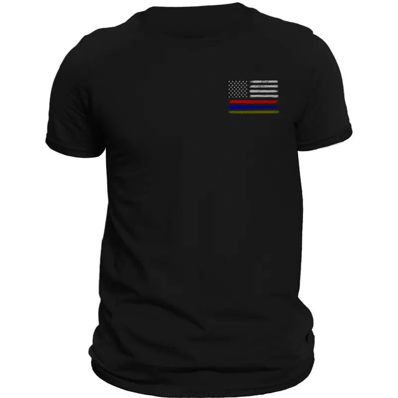 Thin Red Blue Green Line Flag Front Heart Side Print T-Shirt Casual Crewneck Hoodie, Sweatshirt | InkThreadWorks.com