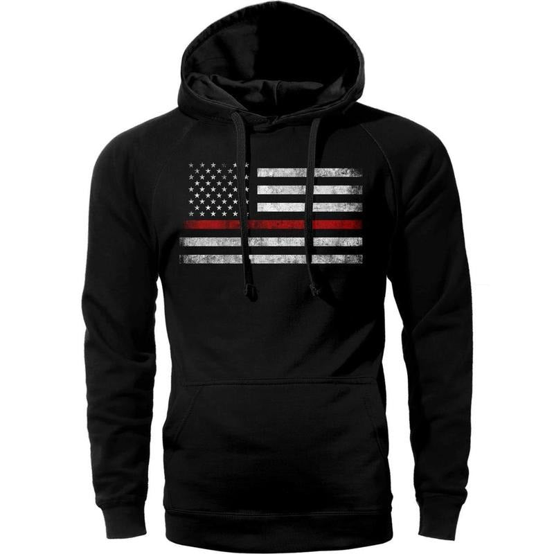 Thin Red Line Flag USA Firefighter Hoodie Sweatshirt Cotton Fabric T-Shirts | InkThreadWorks.com