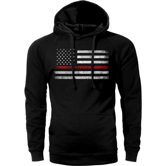 Thin Red Line Flag USA Firefighter Hoodie Sweatshirt Cotton Fabric T-Shirts | InkThreadWorks.com
