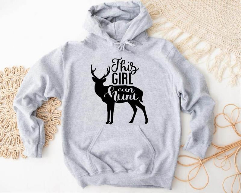 This Girl Can Hunt Sweatshirt, Hunting Season Sweater, Cute Deer Hoodie, Hunting Lover Gift For Woman, Hunters Sweatshirt...