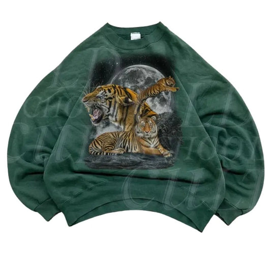 Three Tiger Vintage 90s Style Sweatshirt, Retro Tiger Sweater, Cute Cat Sweater, Nature Hoodie Gifts, Cozy Warm Unisex...