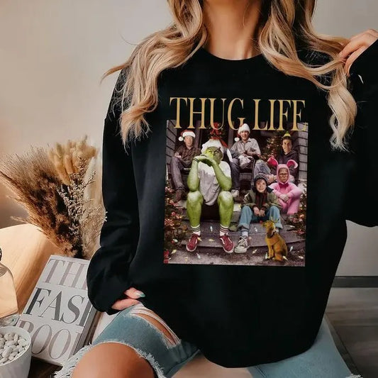 Thug Life Christmas Movie Shirt, Grinchhmas Home Alone Funny Tshirt, Christmas Character Shirt, Funny Christmas Thief Tee Cotton Crewneck Fabric Fit