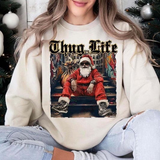 Thug Life Christmas Shirt, Christmas Movies Shirt, Santa Xmas Crew Neck, Gifts For Christmas, Xmas Graphic Tee Comfort Cotoon Fabric