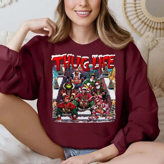 Thug Life Christmas Sweatshirt, Christmas Movies Sweatshirt, Santa Xmas Crew Neck, Gilfts For Christmas, Xmas Graphic Tee Comfort Cotoon Fabric, Thug Life Christmas Shirt