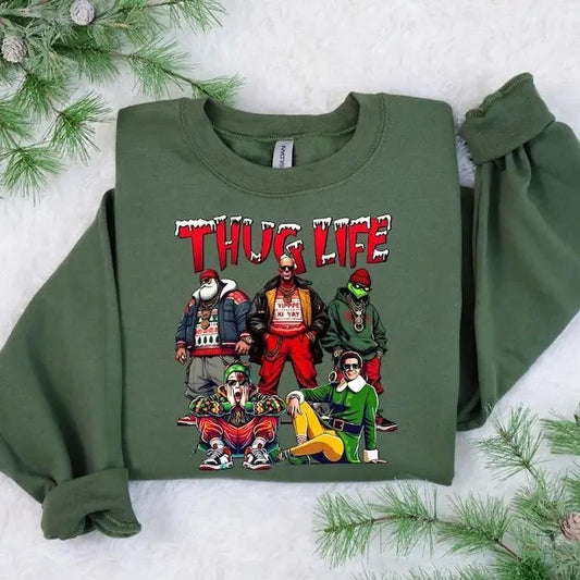 Thug Life Christmas T-shirt,Thug Life Christmas Movie Sweatshirts, Friends Gifts for Women Holiday Crewneck