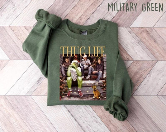 Thug Life Griinch Sweatshirt, Griinchmas Season Christmas Friends Sweatshirt, Thug Life Christmas Movie Sweater, Christmas Gifts, Ugly Sweater