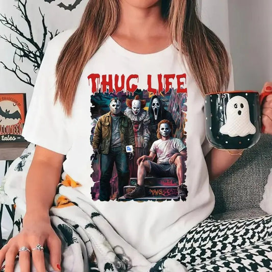 Thug Life Horror Character Movies Shirt, Friends Horror Halloween Shirt, Horror Characters Shirt, Halloween Print, Horror Friends Shirt, Unisex Short Sleeve Tee Shirt, Casual Clothing