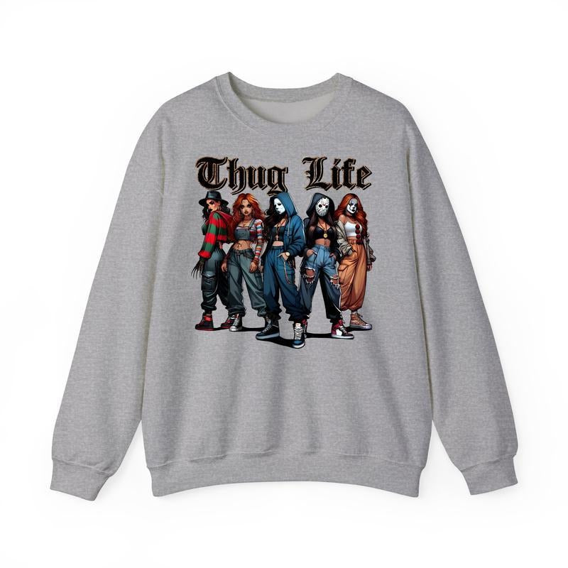 Thug Life Horror Movie Characters T-Shirt, Scream Michael Myers Ghost Face Shirt, Halloween Girls Horror Shirt, Funny Halloween Shirt