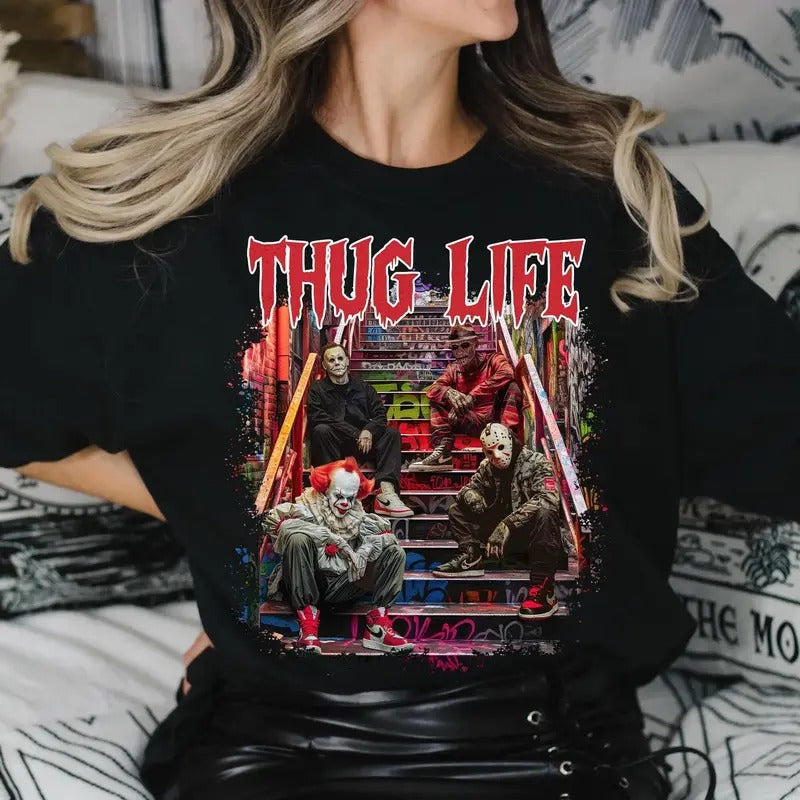Thug Life Horror Movie Sweatshirt, Movie Killer Shirt, Scary Halloween Shirt, Horror Friend Shirt, Halloween Vibes Tee, Halloween Shirt