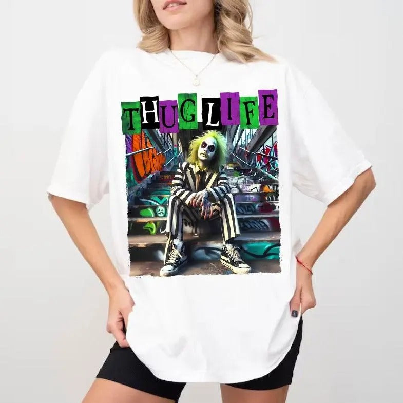 Thug Life S1ting Halloween Tshirt, Halloween Horror Characters Tee, Scary Movie Gift, Spooky Season, Unisex Short Sleeve Tee Shirt, Casual Clothing
