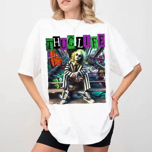 Thug Life S1ting Halloween Tshirt, Halloween Horror Characters Tee, Scary Movie Gift, Spooky Season, Unisex Short Sleeve Tee Shirt, Casual Clothing