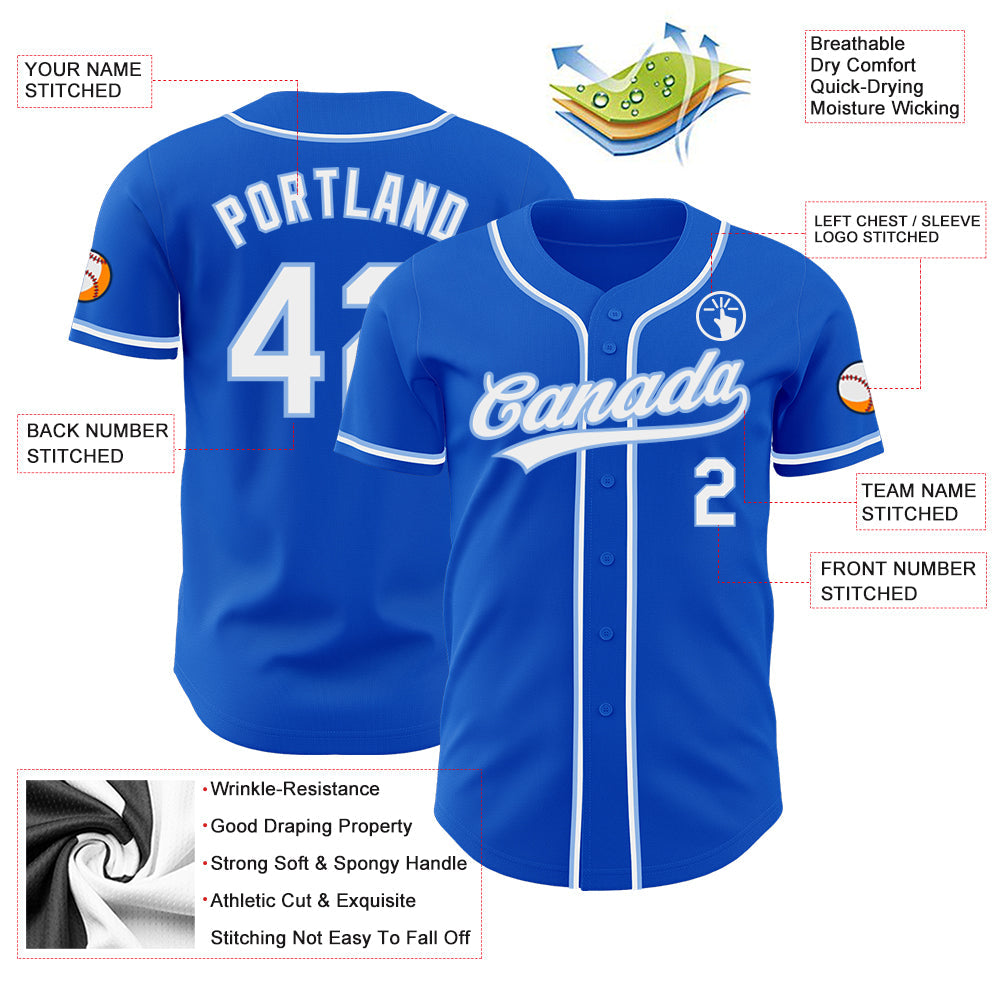 Custom Thunder Blue White-Light Blue Authentic Baseball Jersey
