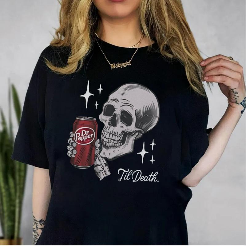 Till Death Dr. Pepper Shirt, Skeleton T Shirt, Halloween Sweater, Cute Dr Pepper Shirt, Skeleton Drinking Dr. Pepper...