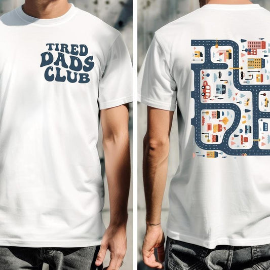 Tired Dads Club Shirt, men's graphic tees, T-shirts for men Play Cars On Dad's Back, Mat Road Car Race Track Shirt, Father's Day Gift, boy mom shirts Casual Classic