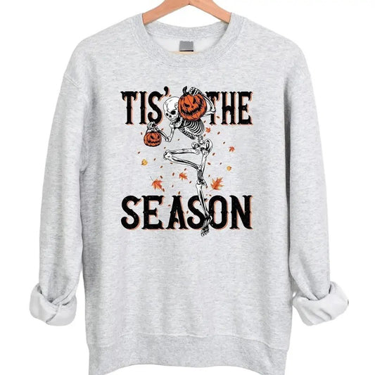 Tis' The Season Skeleton Halloween Crewneck Sweatshirt Hoodie Tshirt, Halloween 2024 Gifts | InkThreadWorks.com