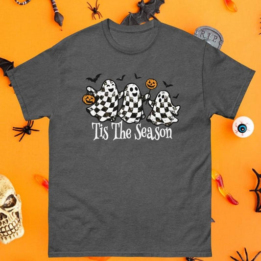 Tis The Season Checkered Ghost Halloween Gildan Shirt