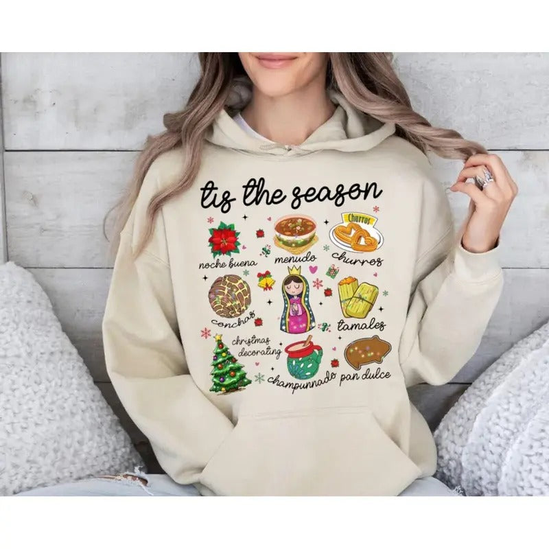 Tis The Season Conchas Sweatshirt, Mexican Food Christmas Sweater, Pan Dulce Mexico Party Shirt, Christmas Latina Gift,...