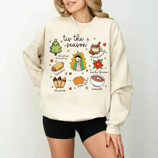 Tis The Season Mexican Christmas Tshirt Sweatshirt Hoodie, Virgen De Guadalupe Feliz Navidad Shirt, Unisex Sweater...